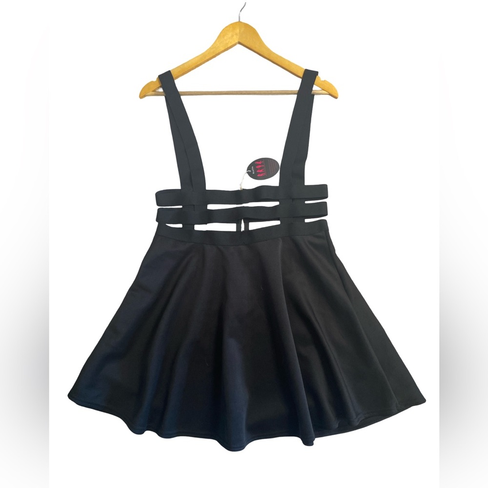 Blue Time NWT Goth Black Fit &‎ Flare Mini Skirt Caged Straps Punk ALT Stretch L